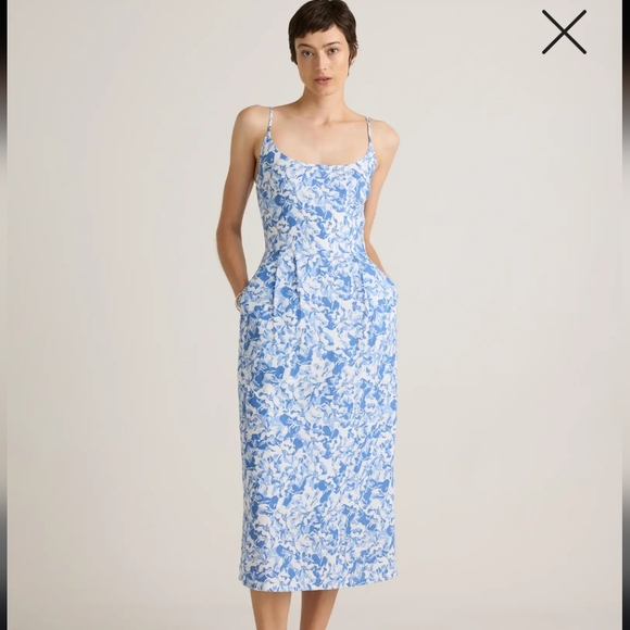 Quince Dresses & Skirts - Quince 100% European Linen Blue& White Floral waterfall Midi dress XL NWT